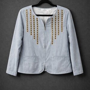 Hannah Sky Blue Blazer with Gold Embellishments